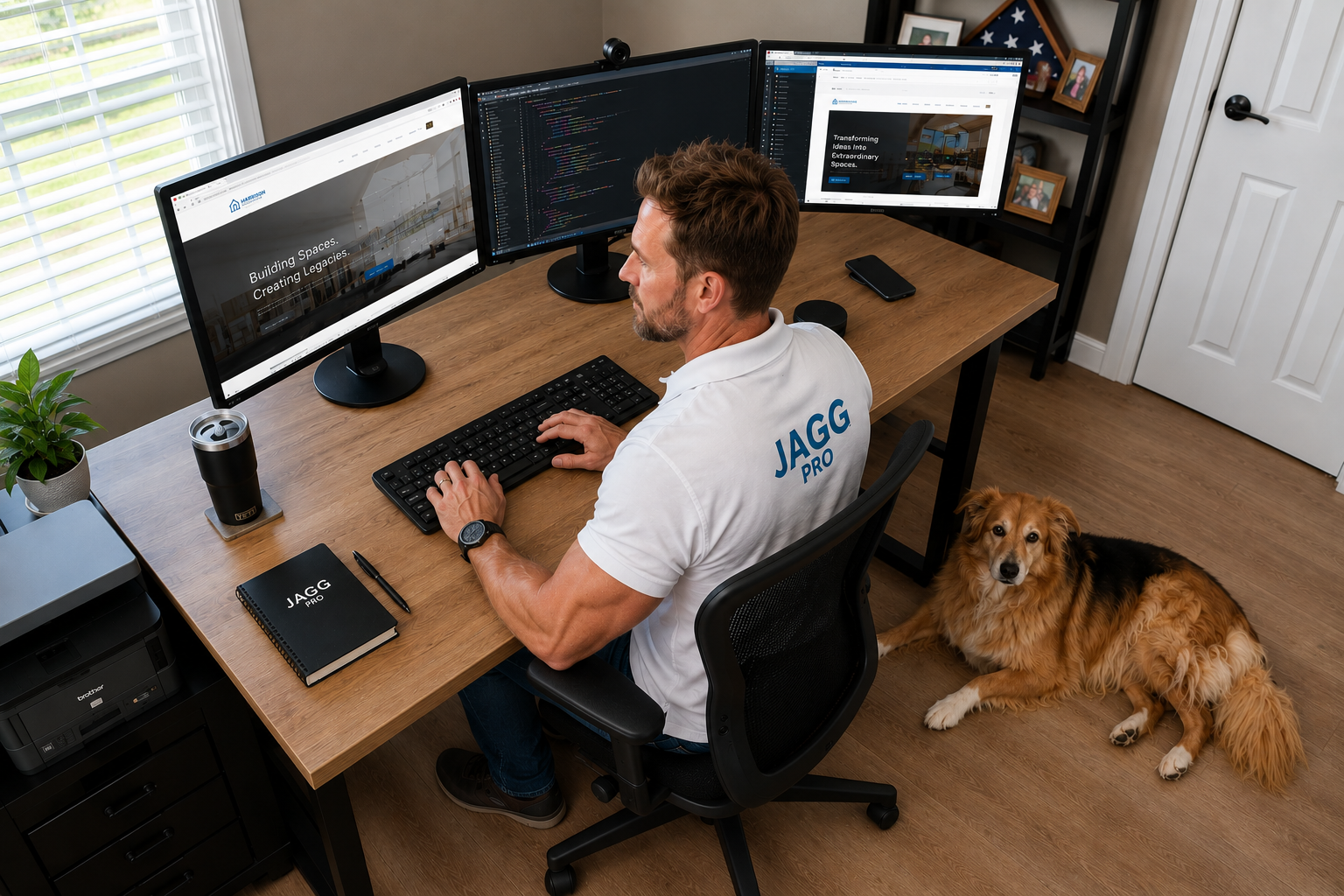 Graham at his home office working on a client website